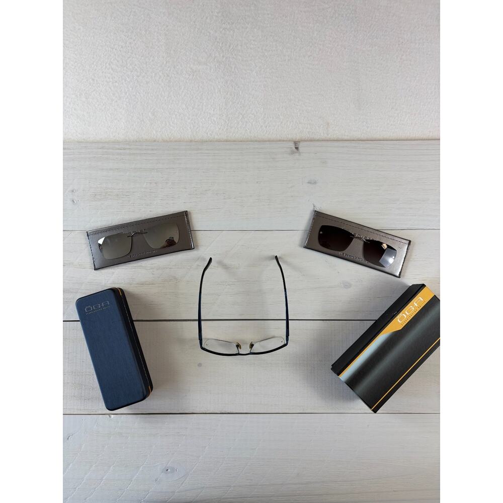 ÖGA by Morel Eyeglasses 2J43 Black Square Titanium Frames with Magnetic Sun Clip
